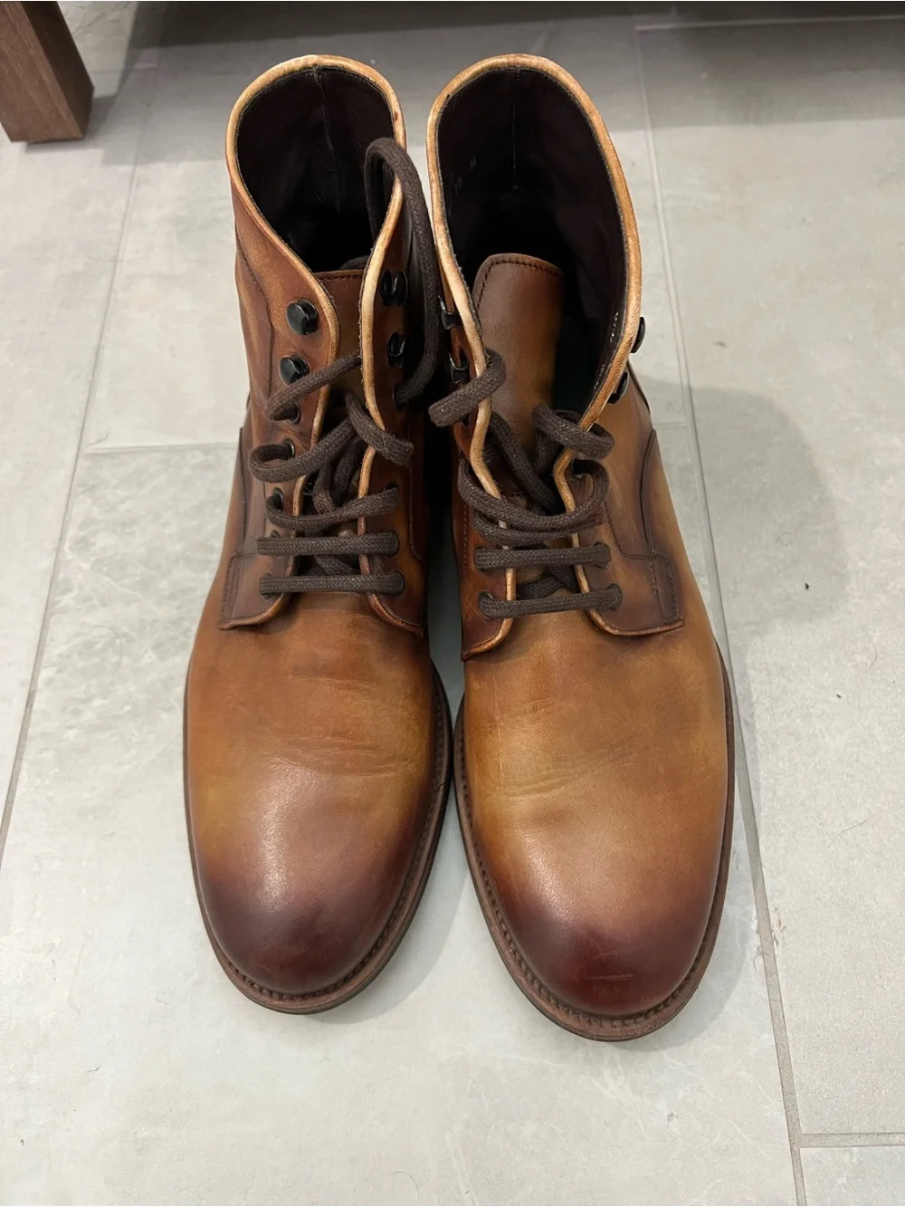 Magnanni Two-Tone Tan/Brown Leather Lace-Up Boots